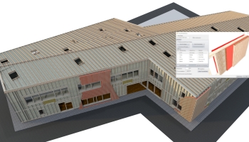 Budynek szkolny ze ścianami XLAM + rama + panele + listwy + listwy